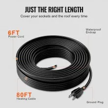 VEVOR Self-Regulating Pipe Heating Cable, 80FT 5W/FT Heat Tape for Pipes, Roof Snow Melting De-icing, Gutter and Pipe Freeze Protection