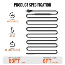 VEVOR Self-Regulating Pipe Heating Cable, 80FT 5W/FT Heat Tape for Pipes, Roof Snow Melting De-icing, Gutter and Pipe Freeze Protection