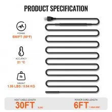 VEVOR Self-Regulating Pipe Heating Cable, 30FT 5W/FT Heat Tape for Pipes, Roof Snow Melting De-icing, Gutter and Pipe Freeze Protection