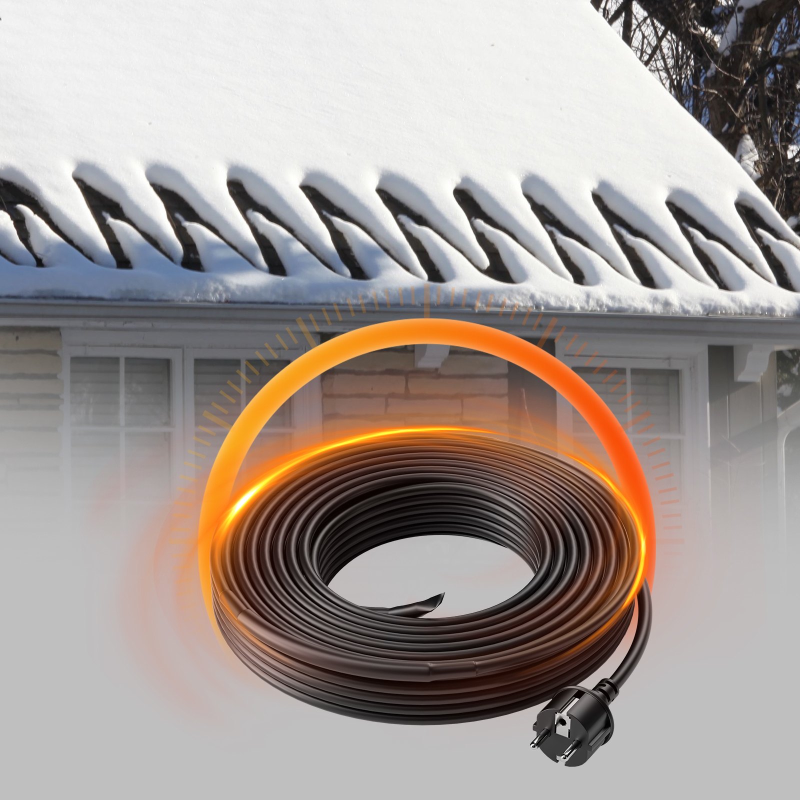Cable calefactor autorregulable VEVOR para tuberías, cinta calefactora de 9 m y 5 W/pie para tuberías, deshielo de nieve en techos y protección contra la congelación de canalones y tuberías.