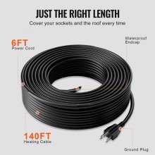 VEVOR Self-Regulating Pipe Heating Cable 140FT 5W/FT Heat Tape for Pipes Roof