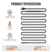 VEVOR Self-Regulating Pipe Heating Cable, 140FT 5W/FT Heat Tape for Pipes, Roof Snow Melting De-icing, Gutter and Pipe Freeze Protection