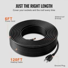 VEVOR Self-Regulating Pipe Heating Cable, 120FT 5W/FT Heat Tape for Pipes, Roof Snow Melting De-icing, Gutter and Pipe Freeze Protection