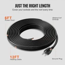 VEVOR Self-Regulating Pipe Heating Cable, 12FT 5W/FT Heat Tape for Pipes, Roof Snow Melting De-icing, Gutter and Pipe Freeze Protection