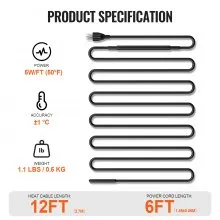 VEVOR Self-Regulating Pipe Heating Cable, 12FT 5W/FT Heat Tape for Pipes, Roof Snow Melting De-icing, Gutter and Pipe Freeze Protection