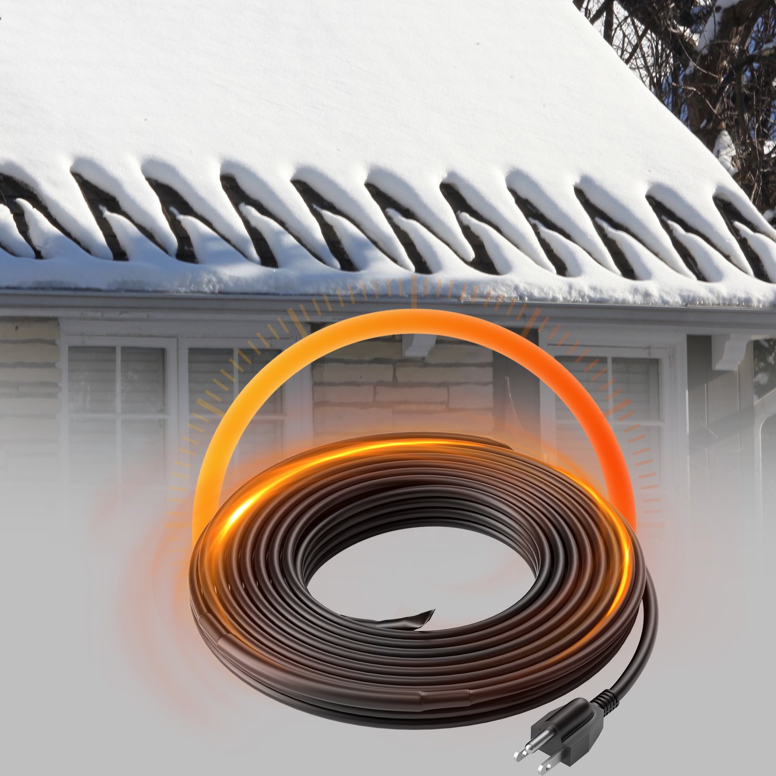 Cable calefactor autorregulable VEVOR para tuberías, cinta calefactora de 3,6 m y 5 W/pie para tuberías, deshielo de nieve en techos y protección contra la congelación de canalones y tuberías.