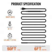 VEVOR Self-Regulating Pipe Heating Cable, 50FT 5W/FT Heat Tape for Pipes, Roof Snow Melting De-icing, Gutter and Pipe Freeze Protection