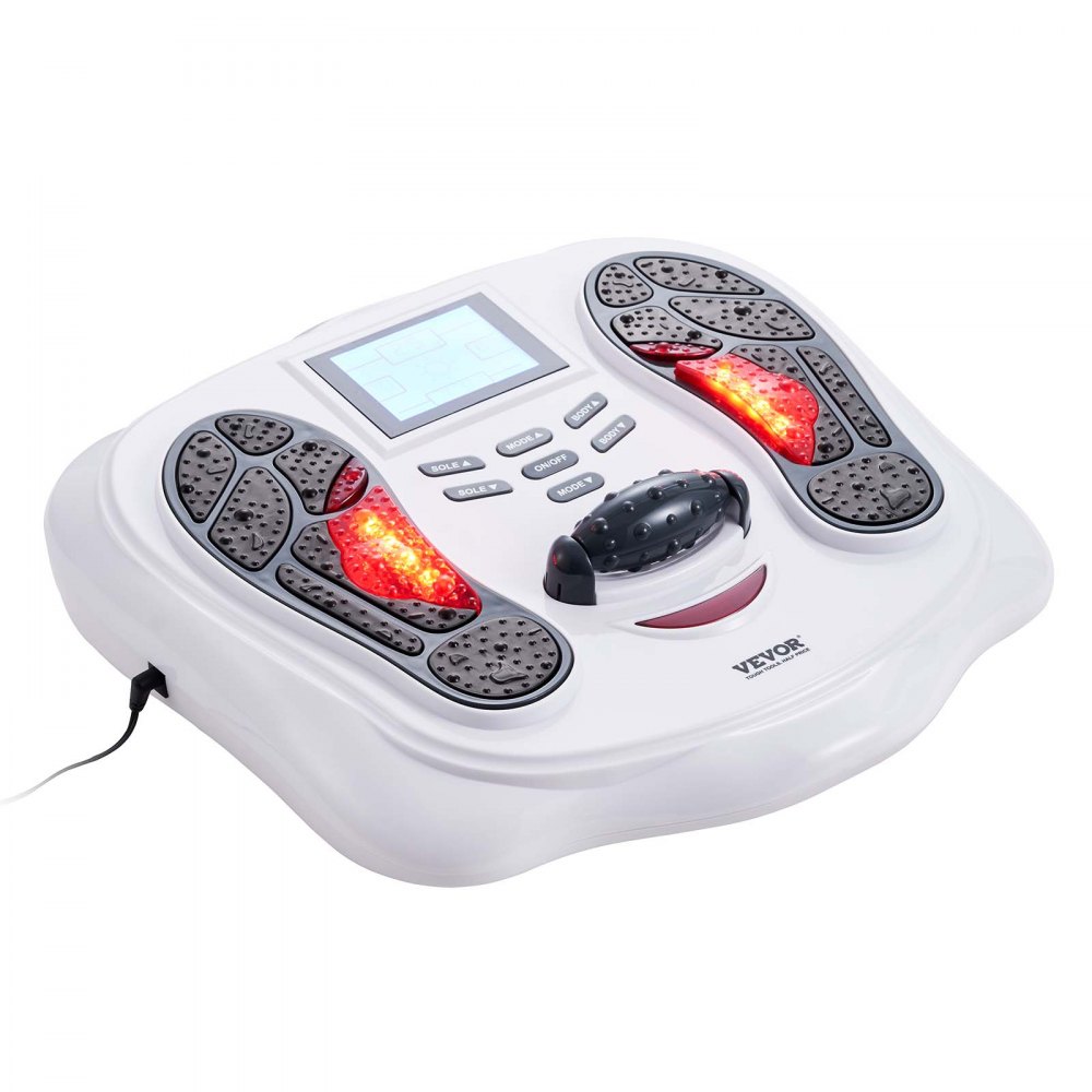 Estimulador de circulación de pies VEVOR, masajeador de pies EMS y TENS para neuropatía, estimulador eléctrico de pies con rodillo de masaje físico, 25 modos y 99 niveles de intensidad para aliviar el dolor y la fascitis plantar.