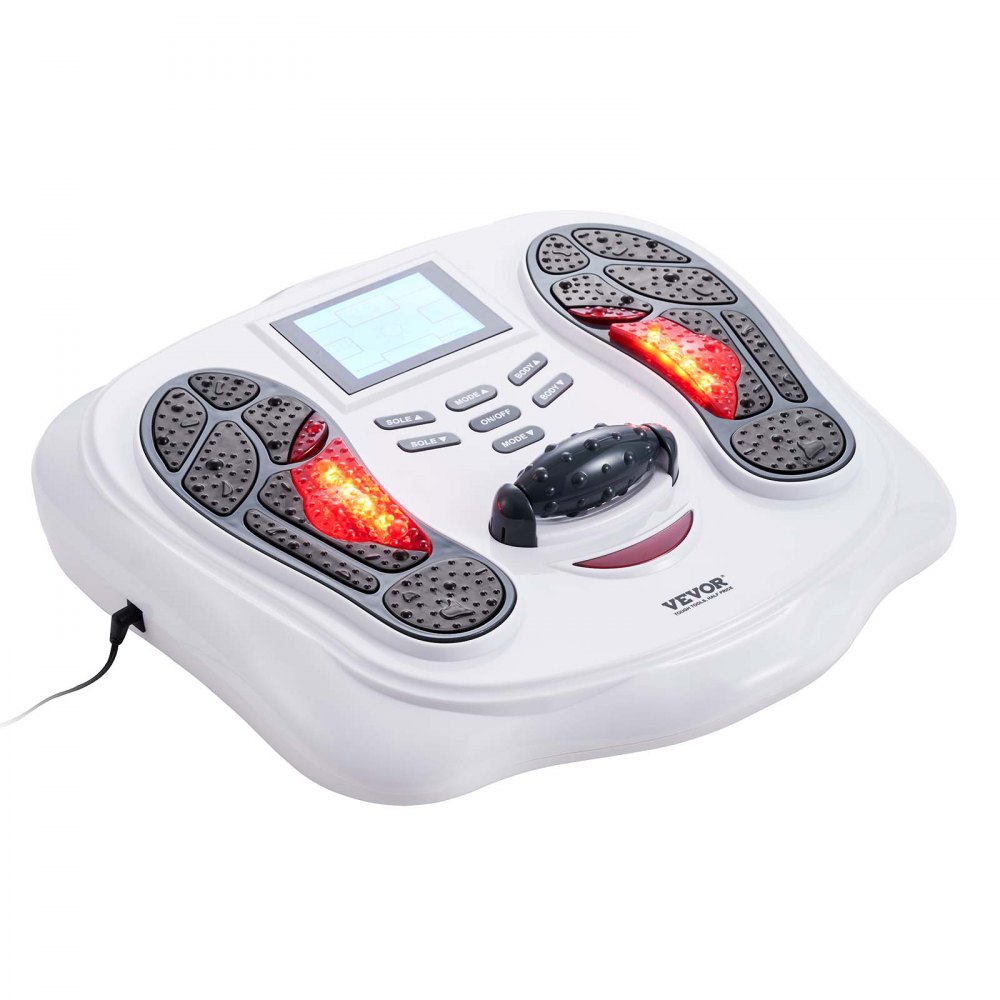Estimulador de circulación de pies VEVOR, masajeador de pies EMS y TENS para neuropatía, estimulador eléctrico de pies con rodillo de masaje físico, 25 modos y 99 niveles de intensidad para aliviar el dolor y la fascitis plantar.