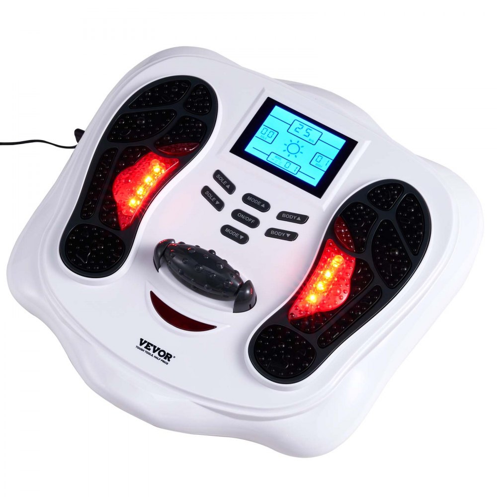 Estimulador de circulación de pies VEVOR, masajeador de pies EMS y TENS para neuropatía, estimulador eléctrico de pies con rodillo de masaje físico, 25 modos y 99 niveles de intensidad para aliviar el dolor y la fascitis plantar.