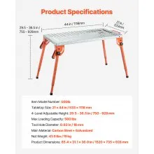 Welding Table 44" x 21" 500LBS Folding Workbench with 4-Level Adjustable Height