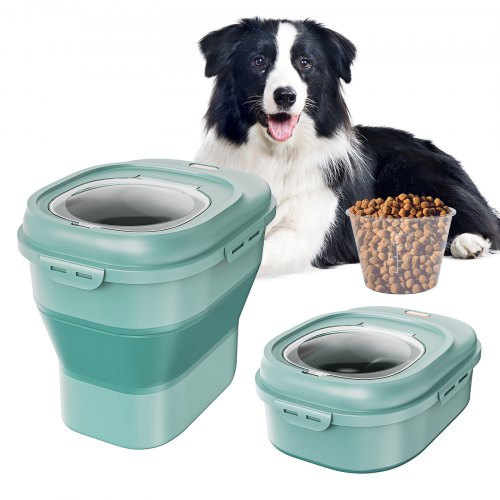 VEVOR Collapsible Dog Food Storage Container, 50 lbs Capacity Large Dispenser Bin with Attachable Casters, Airtight Lid Kitchen Rice Cereal Flour Bin, Pet food Containers For Cat, Bird, Other Pet Food
