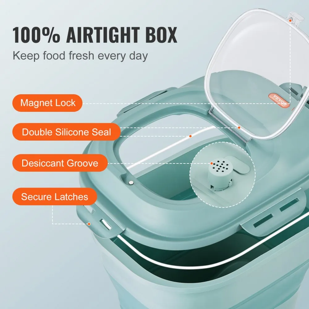 VEVOR Collapsible Dog Food Storage Container, 50 lbs Capacity Large Dispenser Bin with Attachable Casters, Airtight Lid Kitchen Rice Cereal Flour Bin, Pet food Containers For Cat, Bird, Other Pet Food