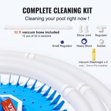 VEVOR Automatic Suction Pool Cleaner, Low Noise Pool Vacuum Cleaner with Extra Diaphragm, 10 x 32 in Hoses & 36-Fin Disc, Side Climbing Pool Cleaners for Above-Ground & In-ground Swimming Pool