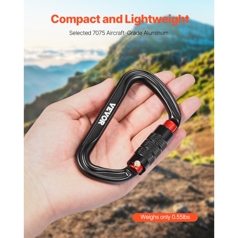 VEVOR Auto Locking Carabiner Clips, 3 PCS Heavy Duty Caribiner, Professional 30 KN / 6744 lbs Spindle Strength, D-Shaped for Climbing,Hiking,Rappelling,Rescue,Dog Leash,Hammocks, Swings