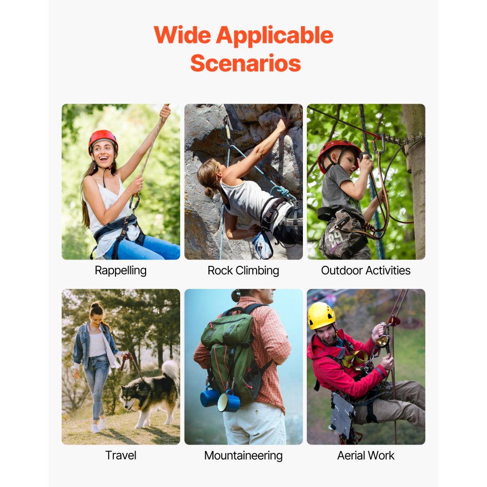 VEVOR Auto Locking Carabiner Clips, 3 PCS Heavy Duty Caribiner, Professional 30 KN / 6744 lbs Spindle Strength, D-Shaped for Climbing,Hiking,Rappelling,Rescue,Dog Leash,Hammocks, Swings