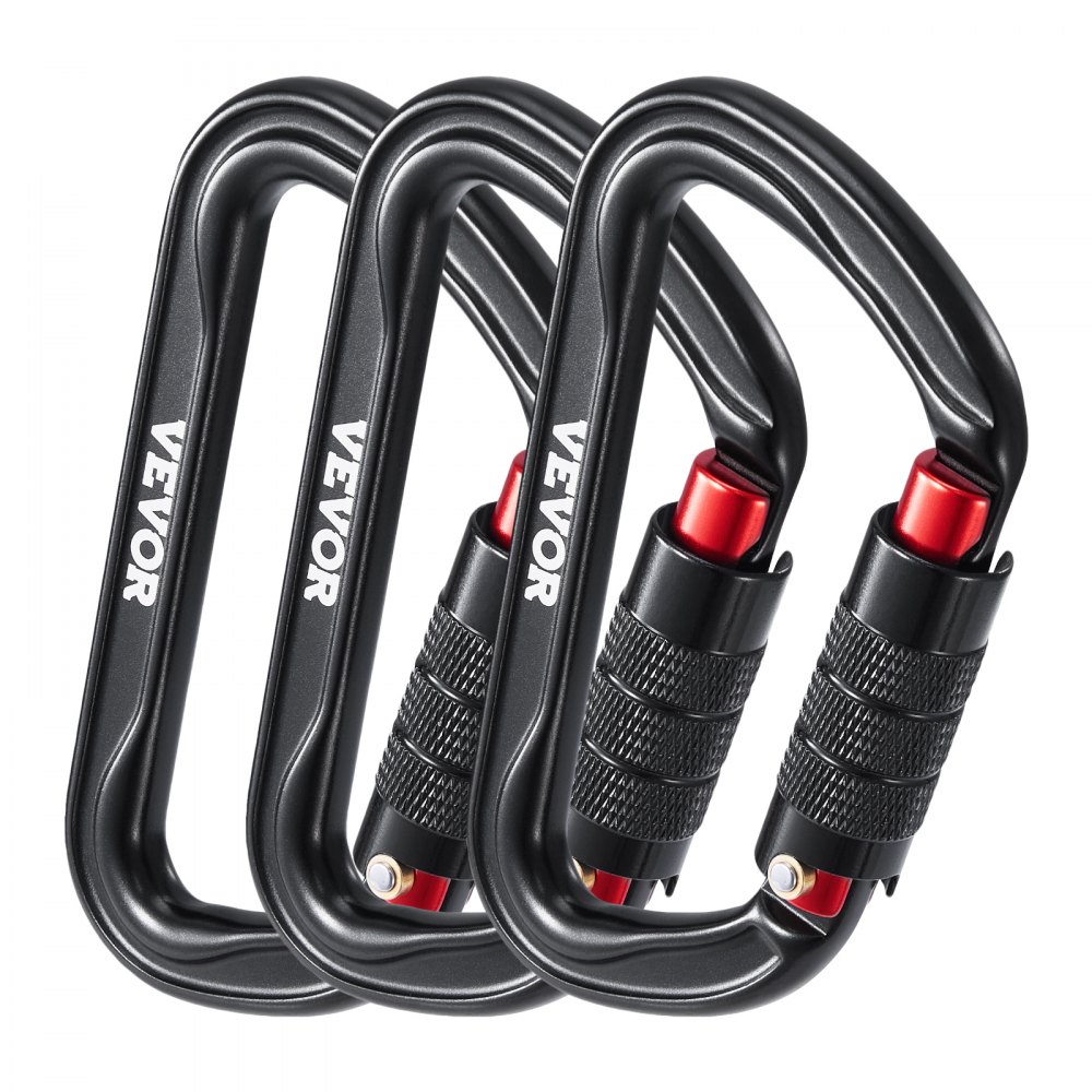 VEVOR Auto Locking Carabiner Clips, 3 PCS Heavy Duty Caribiner, Professional 30 KN / 6744 lbs Spindle Strength, D-Shaped for Climbing,Hiking,Rappelling,Rescue,Dog Leash,Hammocks, Swings