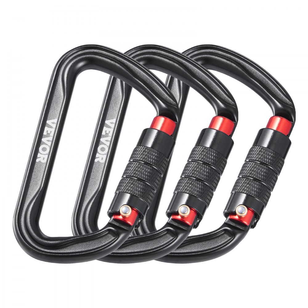 VEVOR Auto Locking Carabiner Clips, 3 PCS Heavy Duty Caribiner, Professional 30 KN / 6744 lbs Spindle Strength, D-Shaped for Climbing,Hiking,Rappelling,Rescue,Dog Leash,Hammocks, Swings