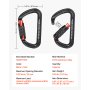 VEVOR Auto Locking Carabiner Clips, 3 PCS Heavy Duty Caribiner, Professional 30 KN / 6744 lbs Spindle Strength, D-Shaped for Climbing,Hiking,Rappelling,Rescue,Dog Leash,Hammocks, Swings