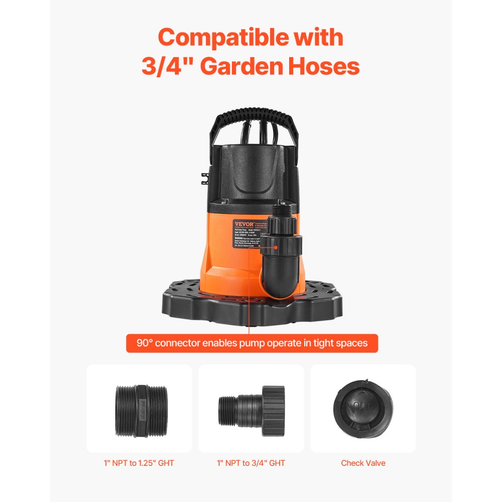 VEVOR Automatic Pool Cover Pump, 0.66 HP 3200 GPH, 120V Submersible Swimming Pool Cover Pump with 25 ft Power Cord, 26 ft Max Head Lift, Water Removal and Transfer Pump, for Pool Draining Hot Tubs