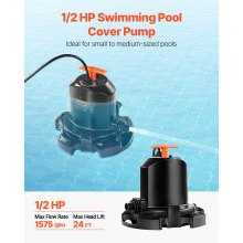 VEVOR Pool Cover Pump Submersible Swimming 1/2 HP 1575 GPH with 25 ft Power Cord