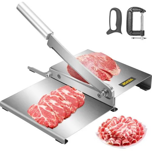 Cortador de carne manual VEVOR, cortador de carne de vacuno con longitud de corte de 7.5 in, cortador de tocino de carne congelada con hoja de 0.2 in de grosor, cortador de carne de acero inoxidable con afilador G-Clip, para carne de vacuno seca Biltong pastelería verduras