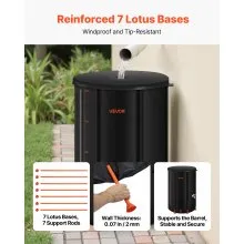 VEVOR Collapsible Rain Barrel, 100 Gallon Portable Rain Water Collection Barrel, 1000D PVC Rainwater Collection System, Garden Water Catcher Tank Storage Container with Spigot & Overflow Kit, Black