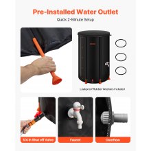 VEVOR Collapsible Rain Barrel, 100 Gallon Portable Rain Water Collection Barrel, 1000D PVC Rainwater Collection System, Garden Water Catcher Tank Storage Container with Spigot & Overflow Kit, Black