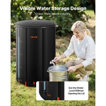VEVOR Collapsible Rain Barrel, 100 Gallon Portable Rain Water Collection Barrel, 1000D PVC Rainwater Collection System, Garden Water Catcher Tank Storage Container with Spigot & Overflow Kit, Black