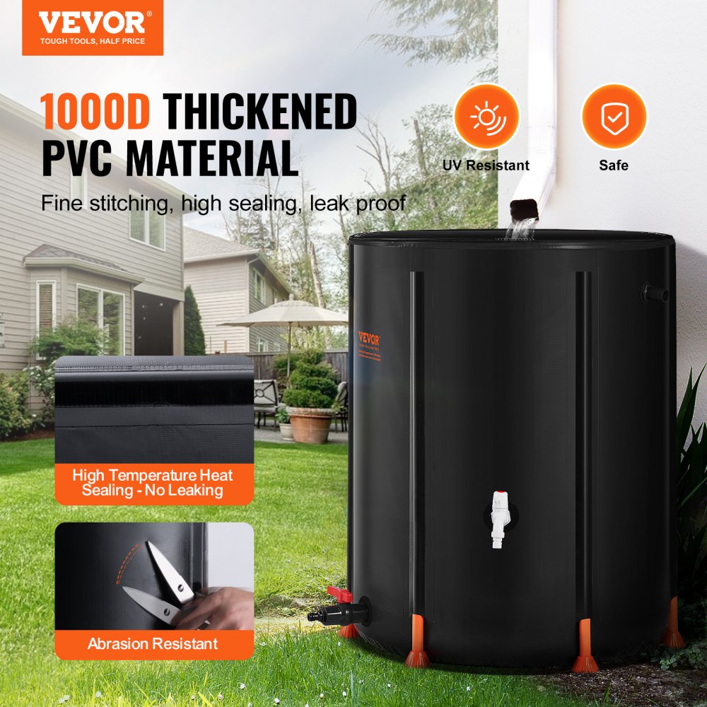 VEVOR Collapsible Rain Barrel, 100 Gallon/380 L Portable Water Tank, PVC Rainwater Collection Barrel with Spigots and Overflow Kit, Water Barrel for Garden Water Catcher
