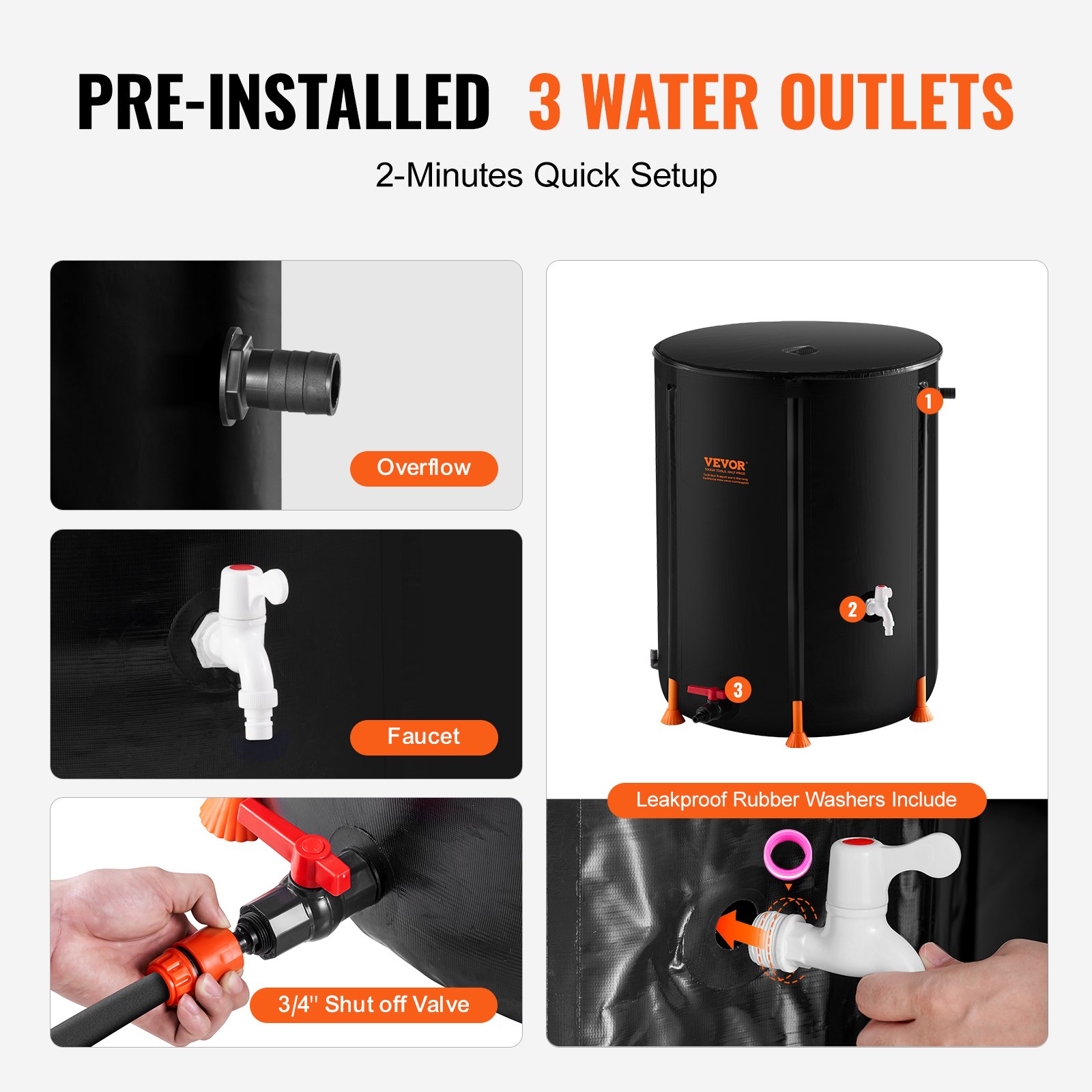 VEVOR Collapsible Rain Barrel 378.5 L Rain Catcher with Spigots and Overflow Kit