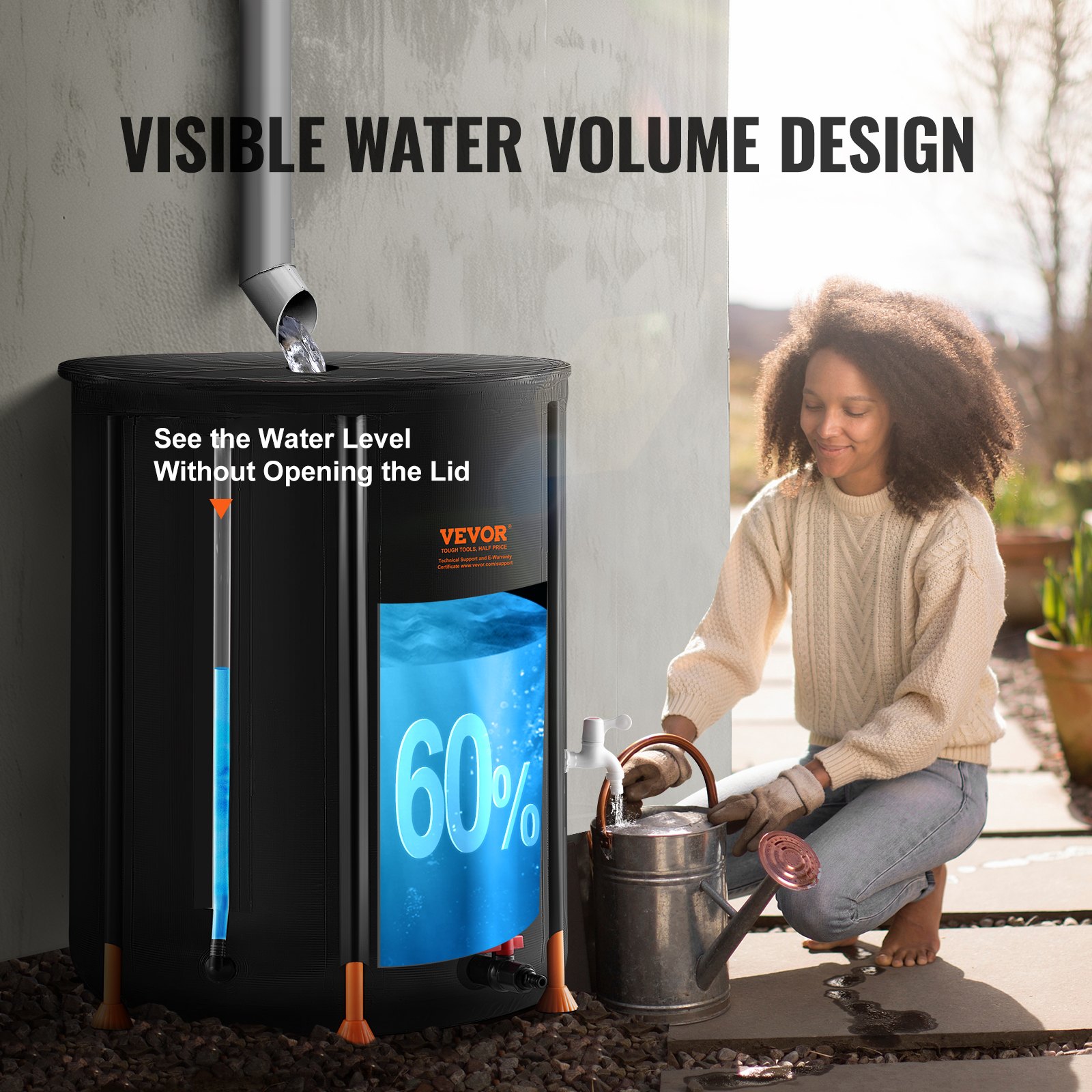 VEVOR Collapsible Rain Barrel 378.5 L Rain Catcher with Spigots and Overflow Kit