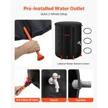 VEVOR Collapsible Rain Barrel 53 Gal Rain Catcher with Spigot and Overflow Kit