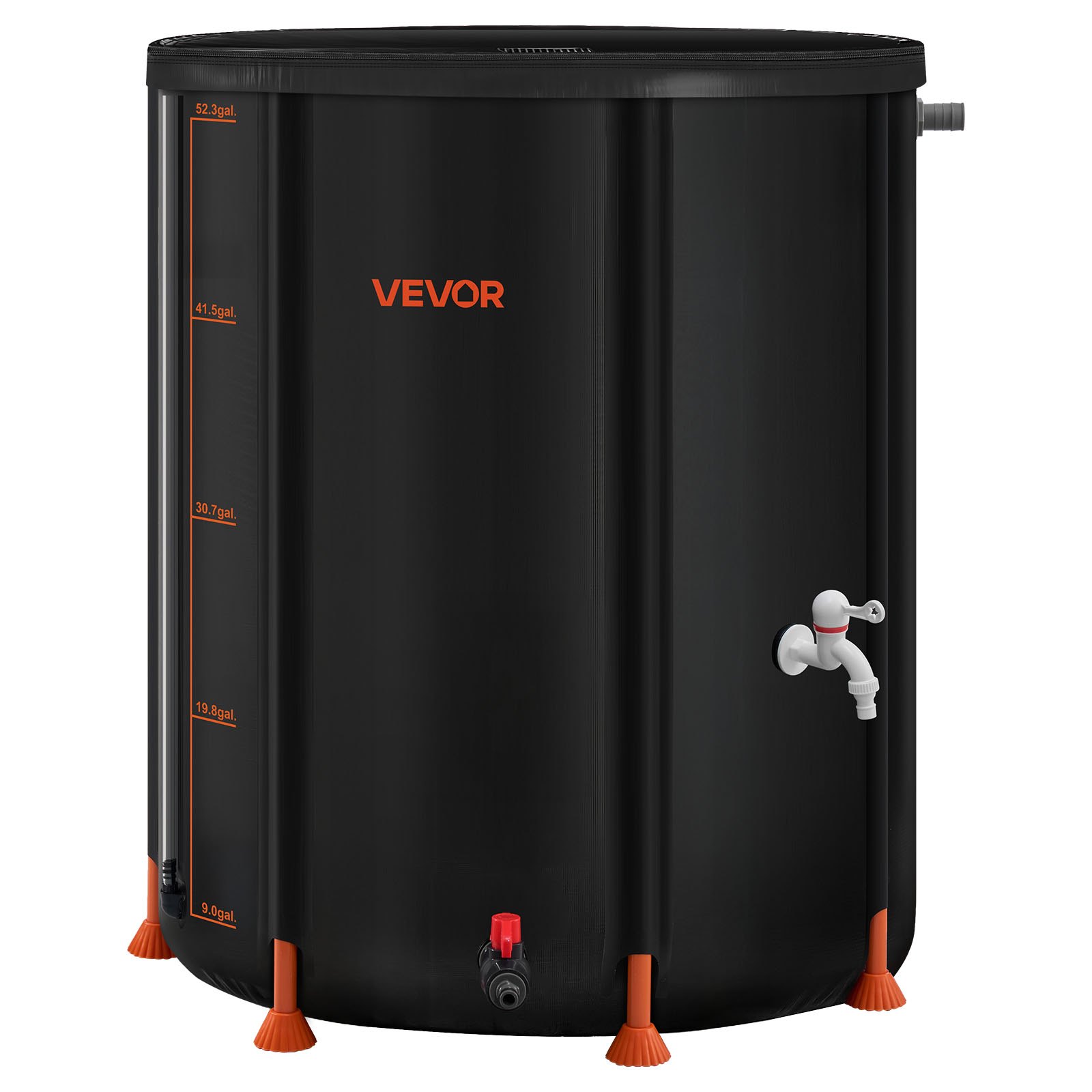 VEVOR Collapsible Rain Barrel, 201 L Portable Rain Water Collection Barrel, 1000D PVC Rainwater Collection System, Garden Water Catcher Tank Storage Container with Spigot & Overflow Kit, Black