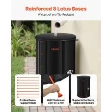 VEVOR Collapsible Rain Barrel, 66 Gallon Portable Rain Water Collection Barrel, 500D PVC Rainwater Collection System, Garden Water Catcher Tank Storage Container with Spigot & Overflow Kit, Black