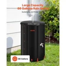 VEVOR Collapsible Rain Barrel, 66 Gallon Portable Rain Water Collection Barrel, 500D PVC Rainwater Collection System, Garden Water Catcher Tank Storage Container with Spigot & Overflow Kit, Black