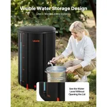 VEVOR Collapsible Rain Barrel, 66 Gallon Portable Rain Water Collection Barrel, 500D PVC Rainwater Collection System, Garden Water Catcher Tank Storage Container with Spigot & Overflow Kit, Black