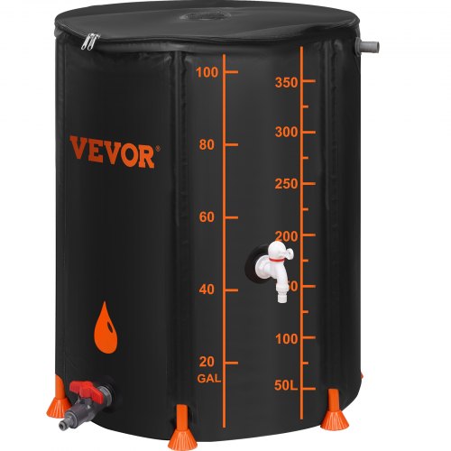 VEVOR Collapsible Rain Barrel, 100 Gallon Large Capacity, PVC Rainwater Collection System Including Spigots and Overflow Kit, Portable Water Tank Storage Container for Garden Water Catcher, Black