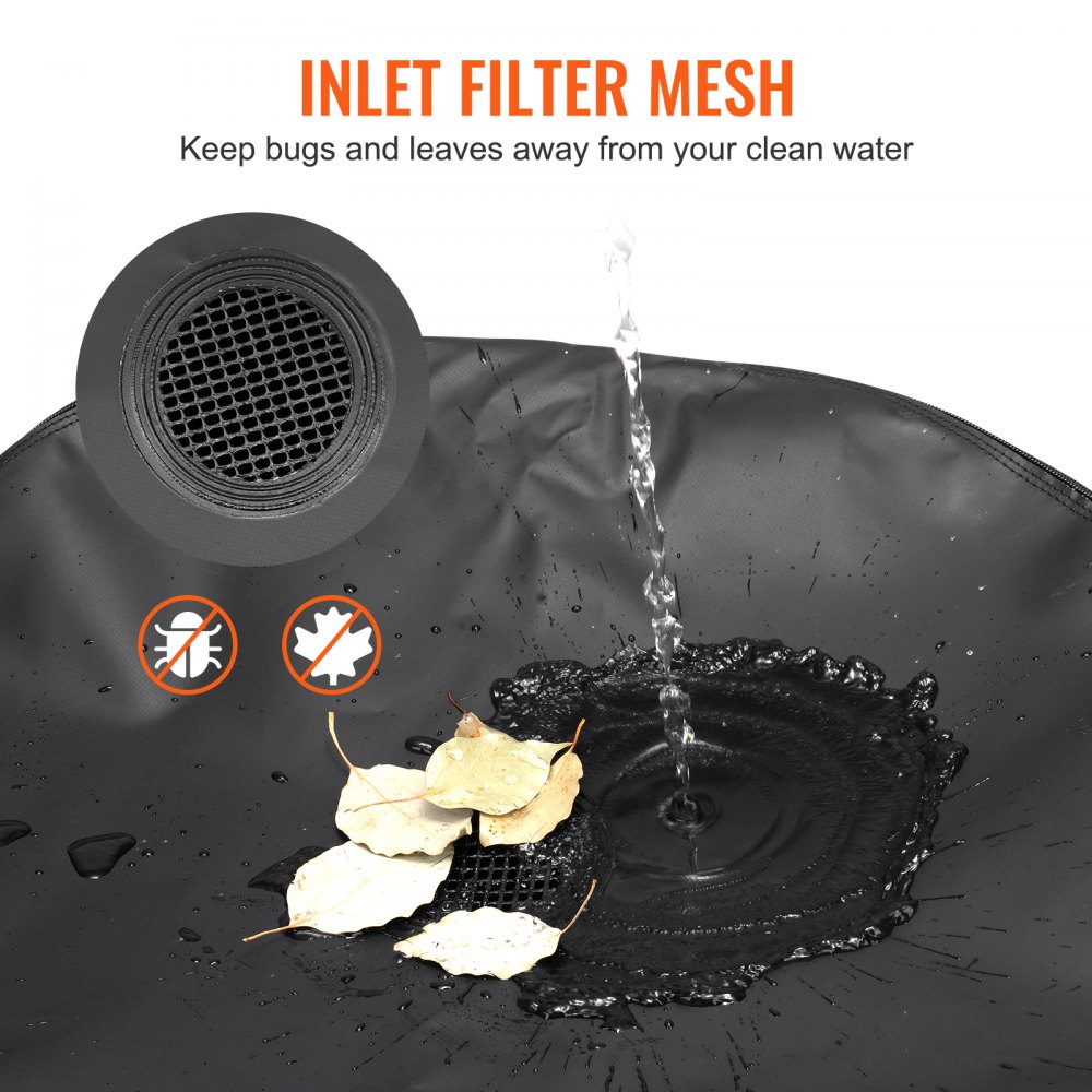 VEVOR rain barrel with inlet filter mesh keeping bugs and leaves out of clean water.