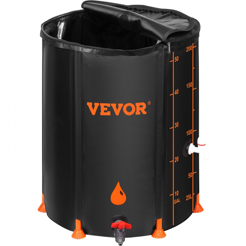 VEVOR Collapsible Rain Barrel, 53 Gallon Large Capacity, PVC Rainwater Collection System with Spigots and Overflow Kit, Portable Water Tank Storage Container for Garden Water Catcher, Black