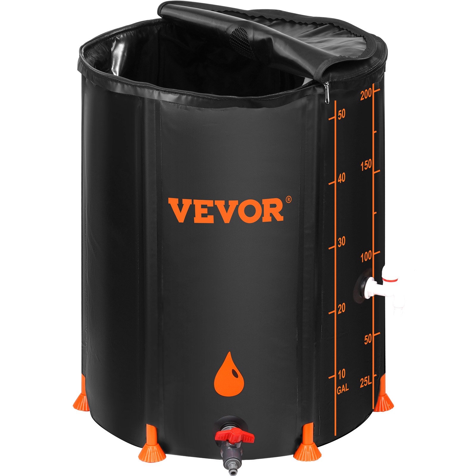 VEVOR Collapsible Rain Barrel, 53 Gallon Large Capacity, PVC Rainwater Collection System with Spigots and Overflow Kit, Portable Water Tank Storage Container for Garden Water Catcher, Black