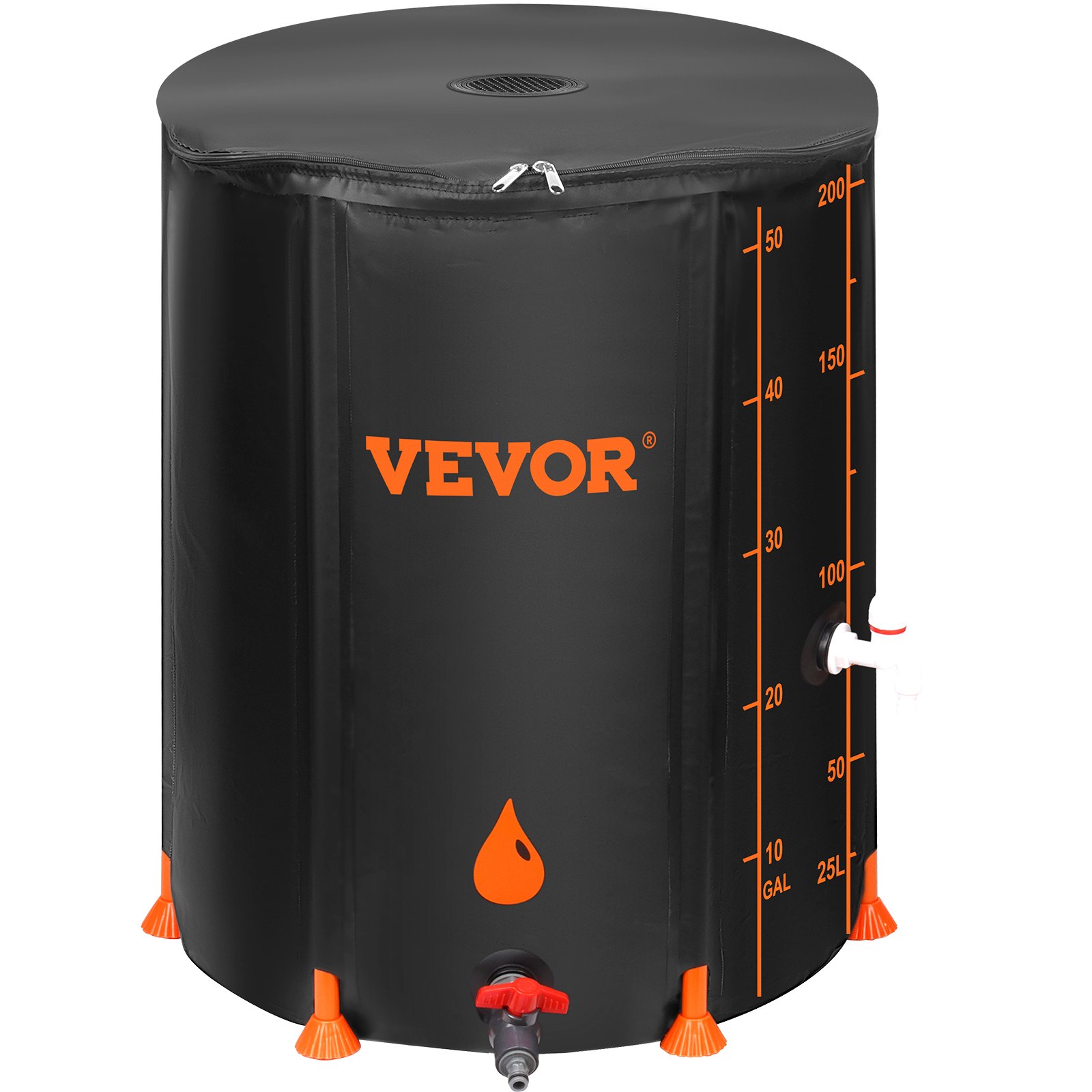 VEVOR Collapsible Rain Barrel, 53 Gallon Large Capacity, PVC Rainwater Collection System with Spigots and Overflow Kit, Portable Water Tank Storage Container for Garden Water Catcher, Black