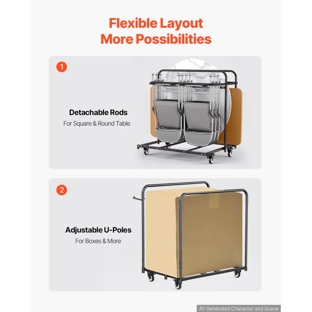 VEVOR Folding Table and Chair Rack Cart 400 lbs Holds 14 Chairs & 5 Tables, for Party Event Hotel Factory, Heavy-Duty Carbon Steel, Easy to Move, Storage Dolly, with Swivel Casters and Locking Wheels