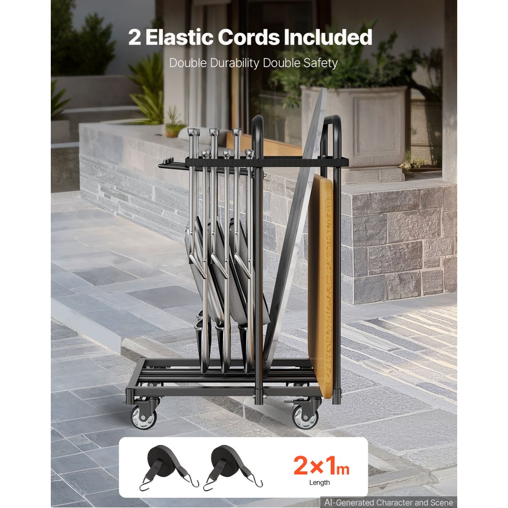 VEVOR Folding Table and Chair Rack Cart 400 lbs Holds 14 Chairs & 5 Tables, for Party Event Hotel Factory, Heavy-Duty Carbon Steel, Easy to Move, Storage Dolly, with Swivel Casters and Locking Wheels