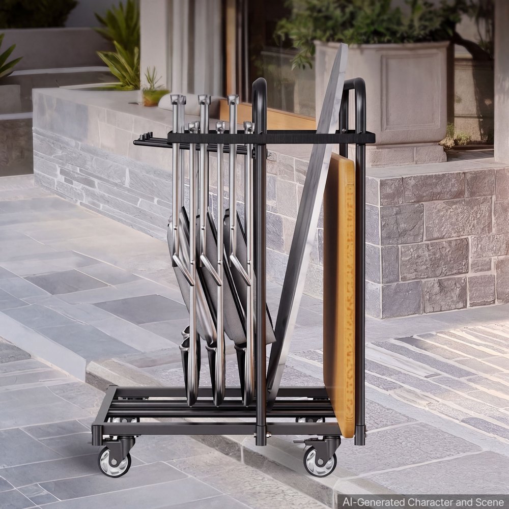 VEVOR Folding Table and Chair Rack Cart 400 lbs Holds 14 Chairs & 5 Tables, for Party Event Hotel Factory, Heavy-Duty Carbon Steel, Easy to Move, Storage Dolly, with Swivel Casters and Locking Wheels