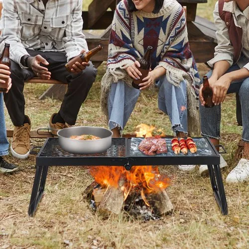 Grille de feu de camp pliante en acier inoxydable, support de