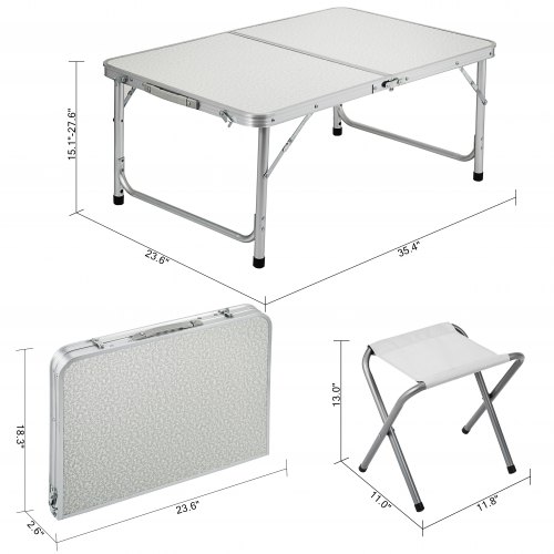 VEVOR Aluminum Folding Picnic Table, with 2 Benches, White