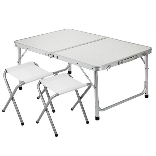 VEVOR Aluminum Folding Picnic Table, with 2 Benches, White