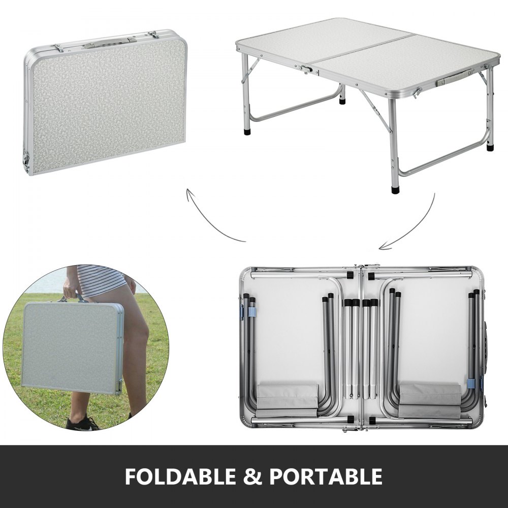 VEVOR Aluminum Folding Picnic Table, with 2 Benches, White