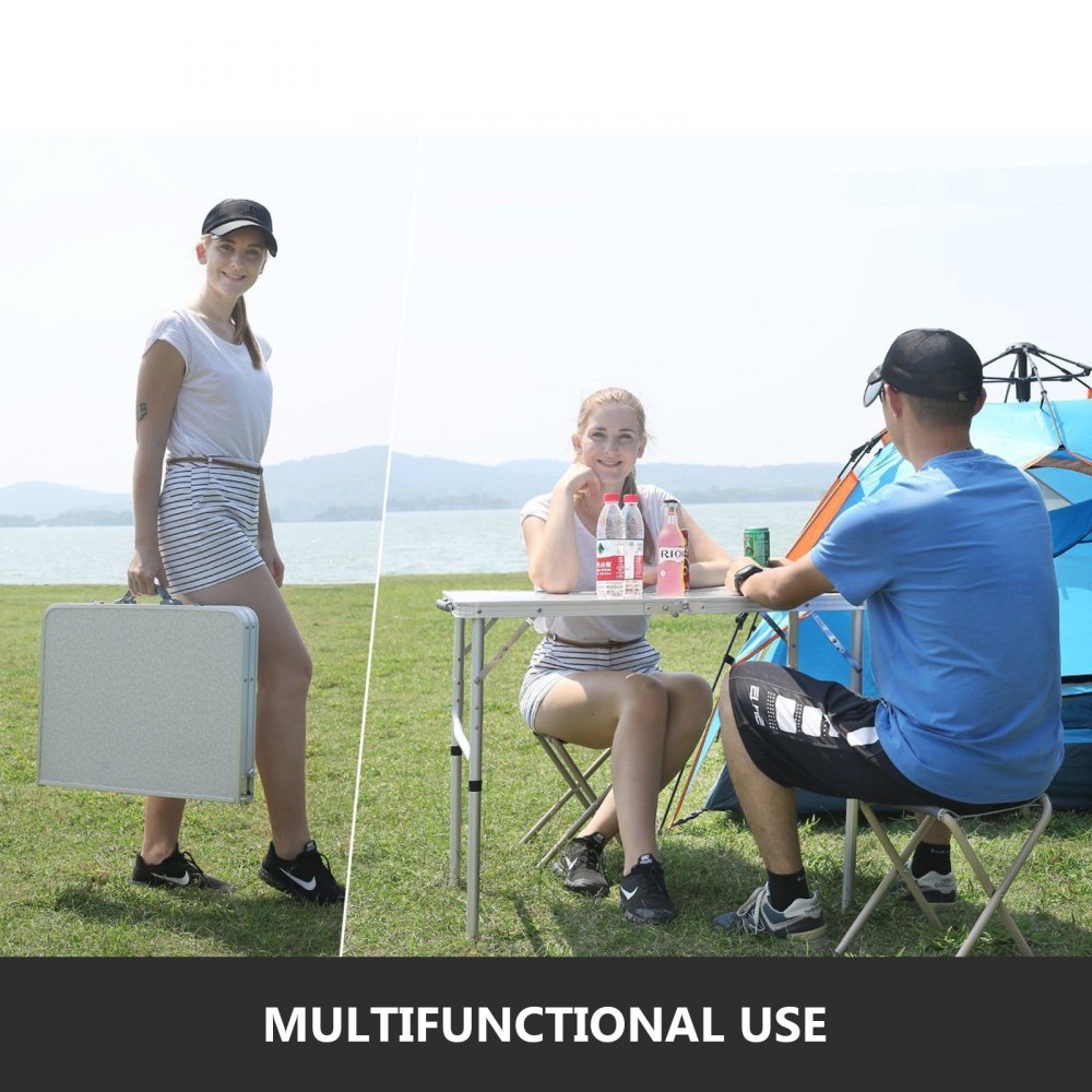 VEVOR Aluminum Folding Picnic Table, with 2 Benches, White